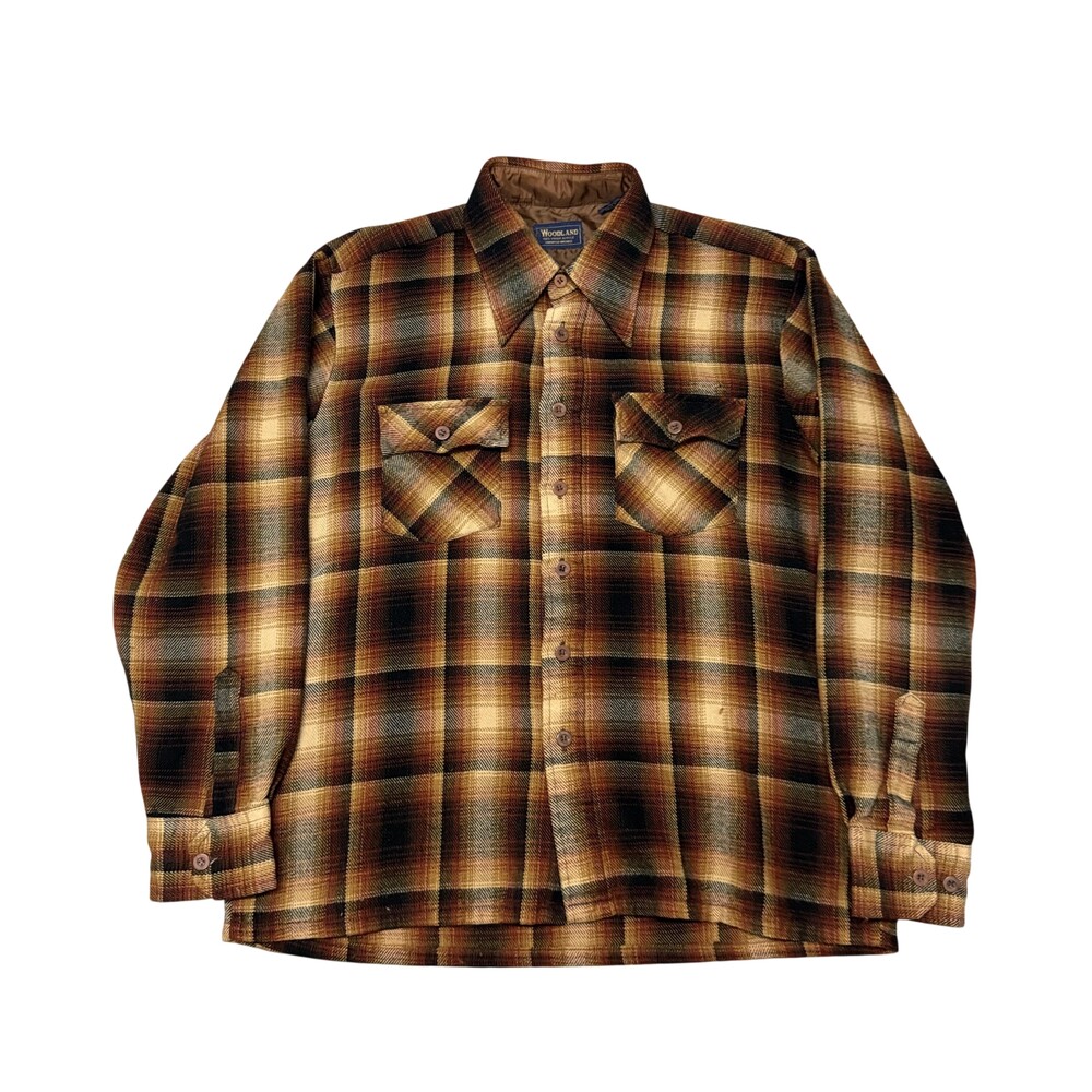 Vintage Woodland Shirt Mens XL Brown Plaid Acrylic Flannel Button Front Workwear